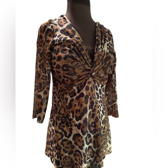 Y2K Cheetah Mesh Nylon Babydoll Going Out Top L The Nanny Feminine Maximalist - Picture 1 of 7